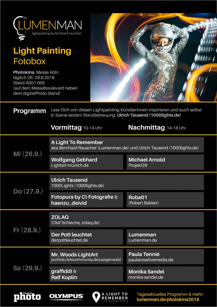 Lumenman Fotobox Programm Photokina 2018 Übersicht aller Lichtmaler - Light Painting Künstler